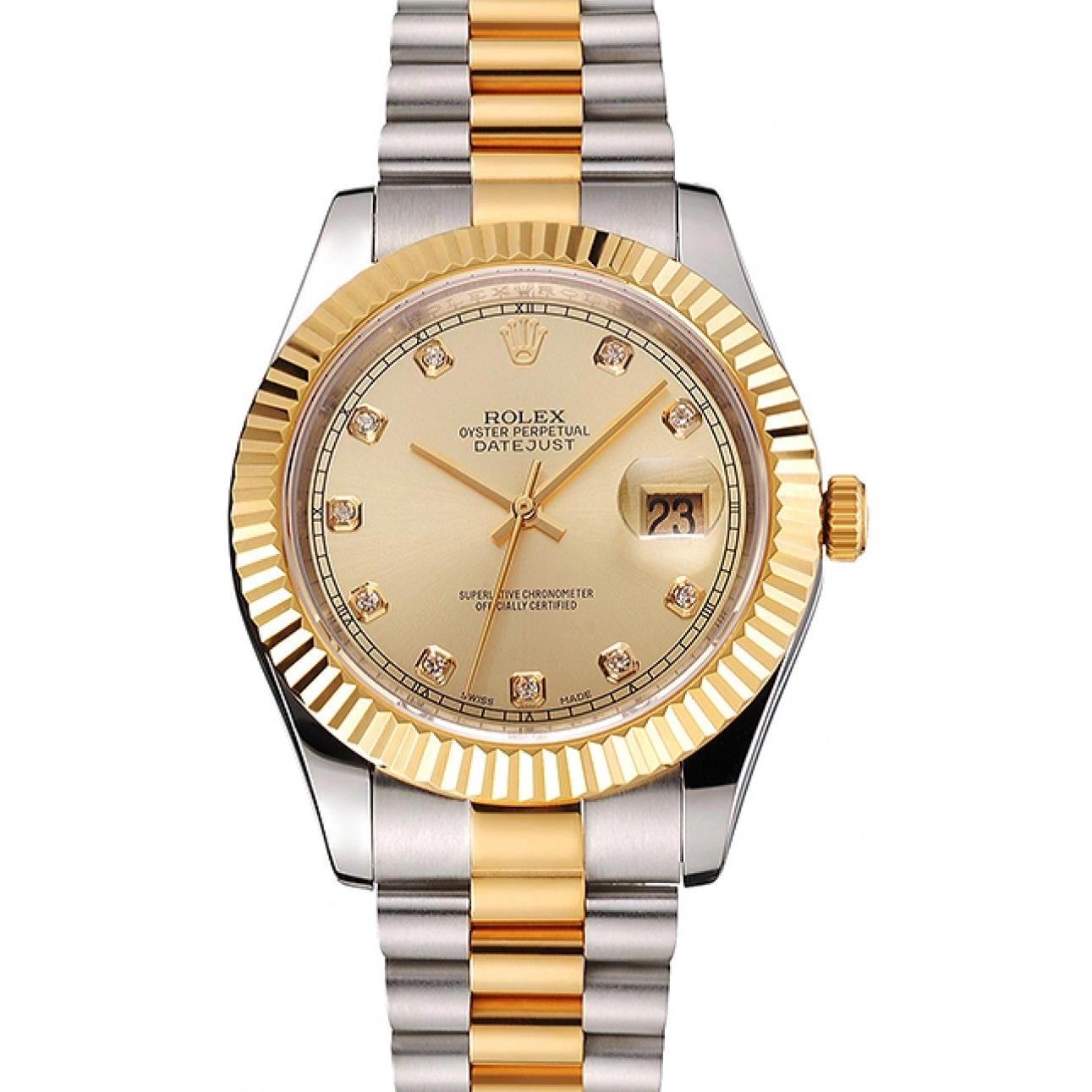 Aaa replica watch Swiss Dial Bracelet Tone Steel Datejust Bezel Case Rolex Stainless Two And Gold 0705